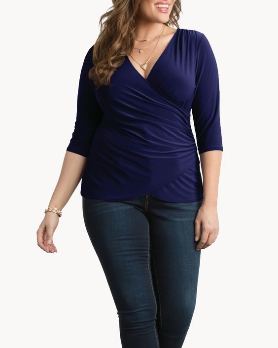 Kiyonna Femme Fatale Navy Blue Top Size 10 12 Faux Wrap Dark Romantic Feminine