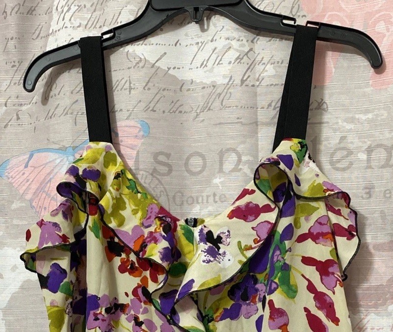 EXPRESS Women’s L Tank Top Floral Ruffle Elastic Waist Elastic Shoulder Straps