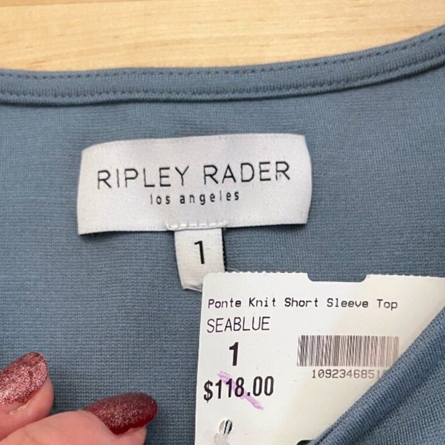 NWT Ripley Rader Ponte T-Shirt XS Ltd Ed Sea Blue Elevated Basic Boxy Minimalist