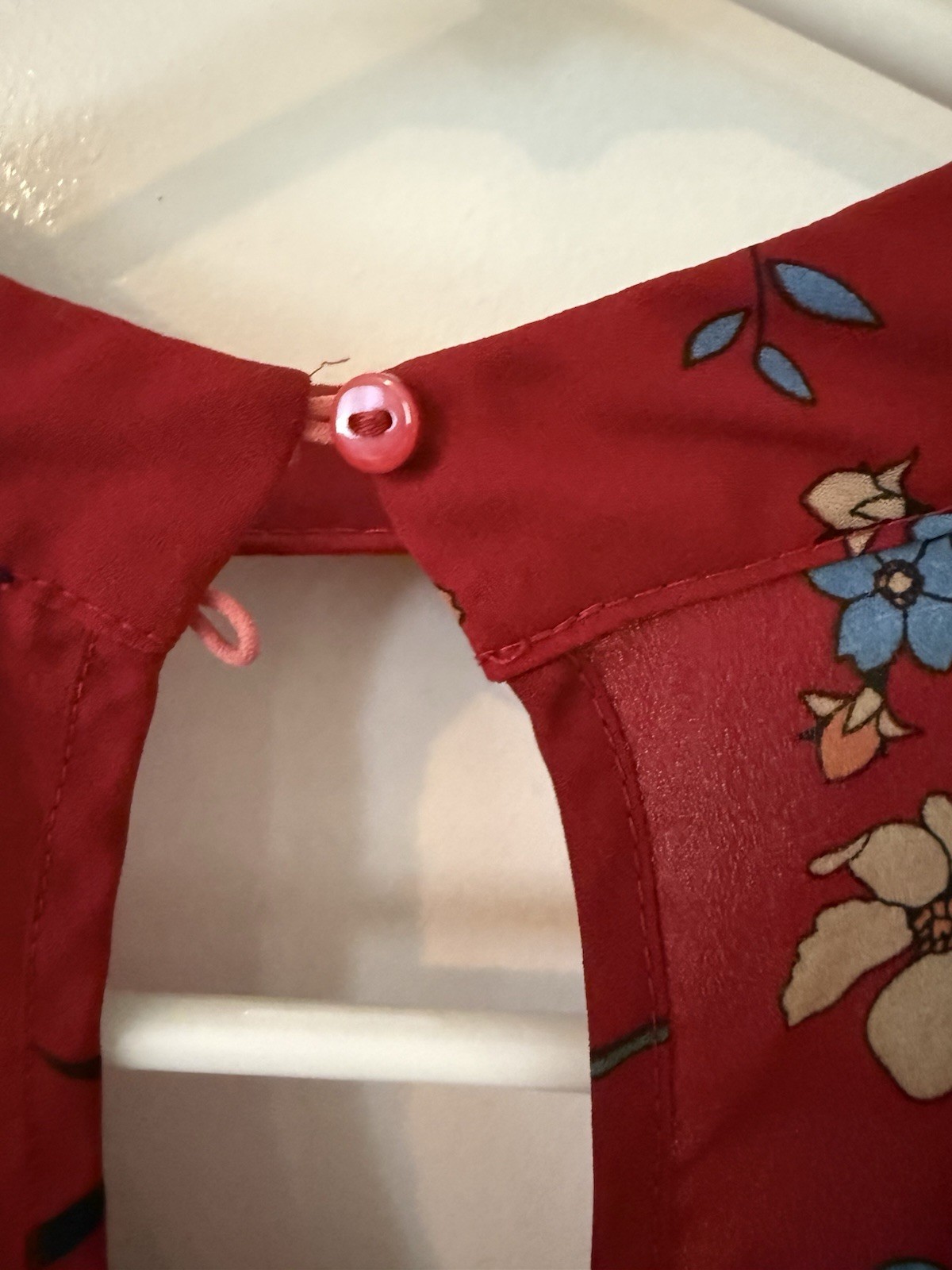 Red Floral Keyhole Blouse