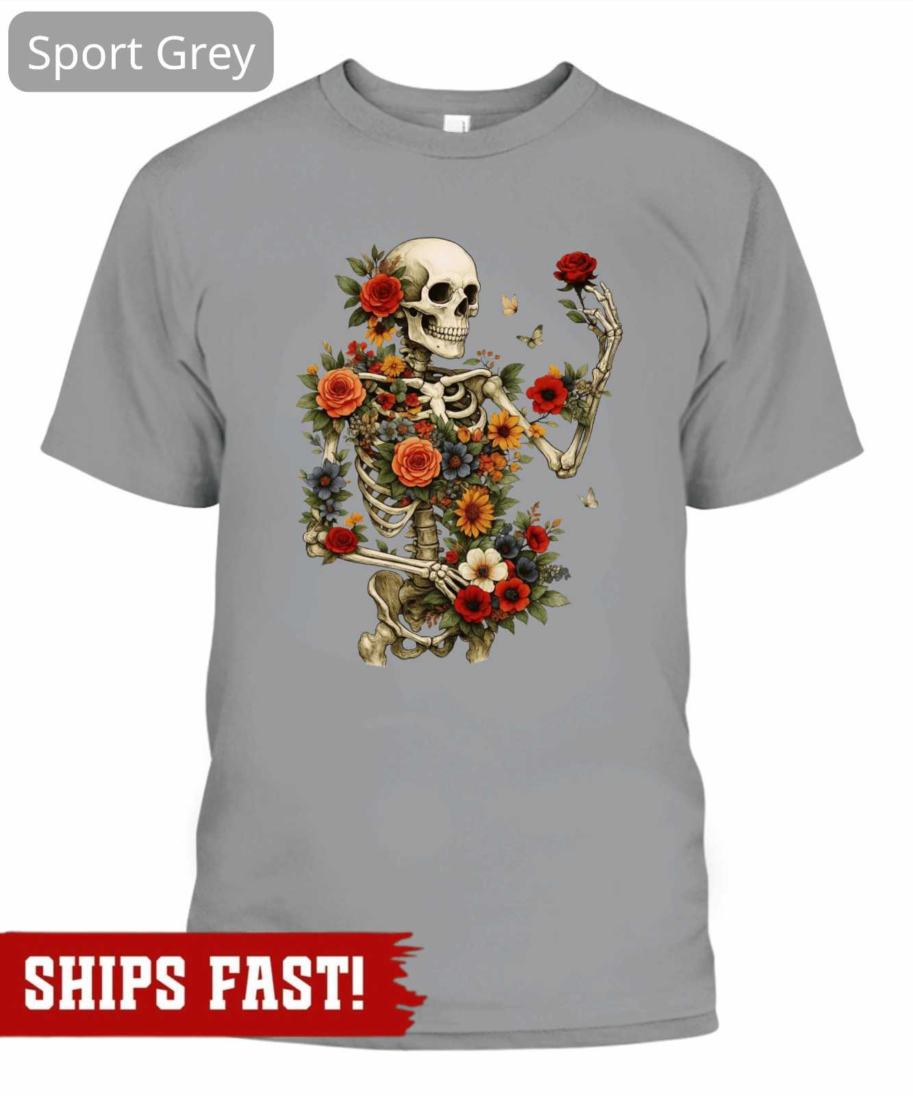 Dark Botanical Skeleton Shirt Gothic Cottagecore Tee Floral Skull Tshirt Dark Ac