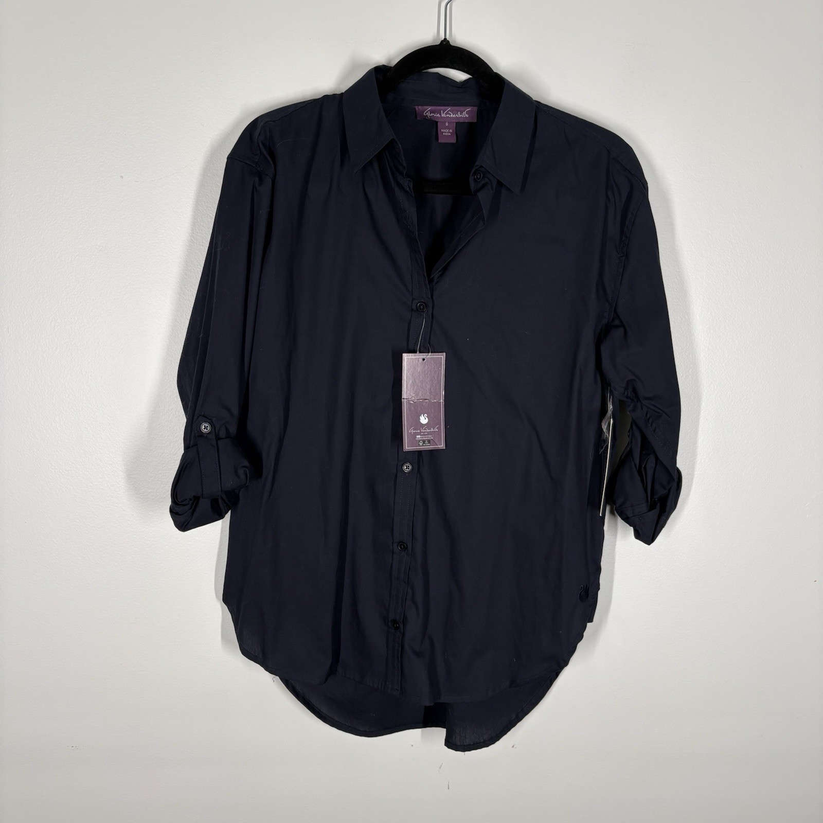 Gloria Vanderbilt Women SZ S Midnight Affair Navy L/S Button Up Amanda Shirt NWT