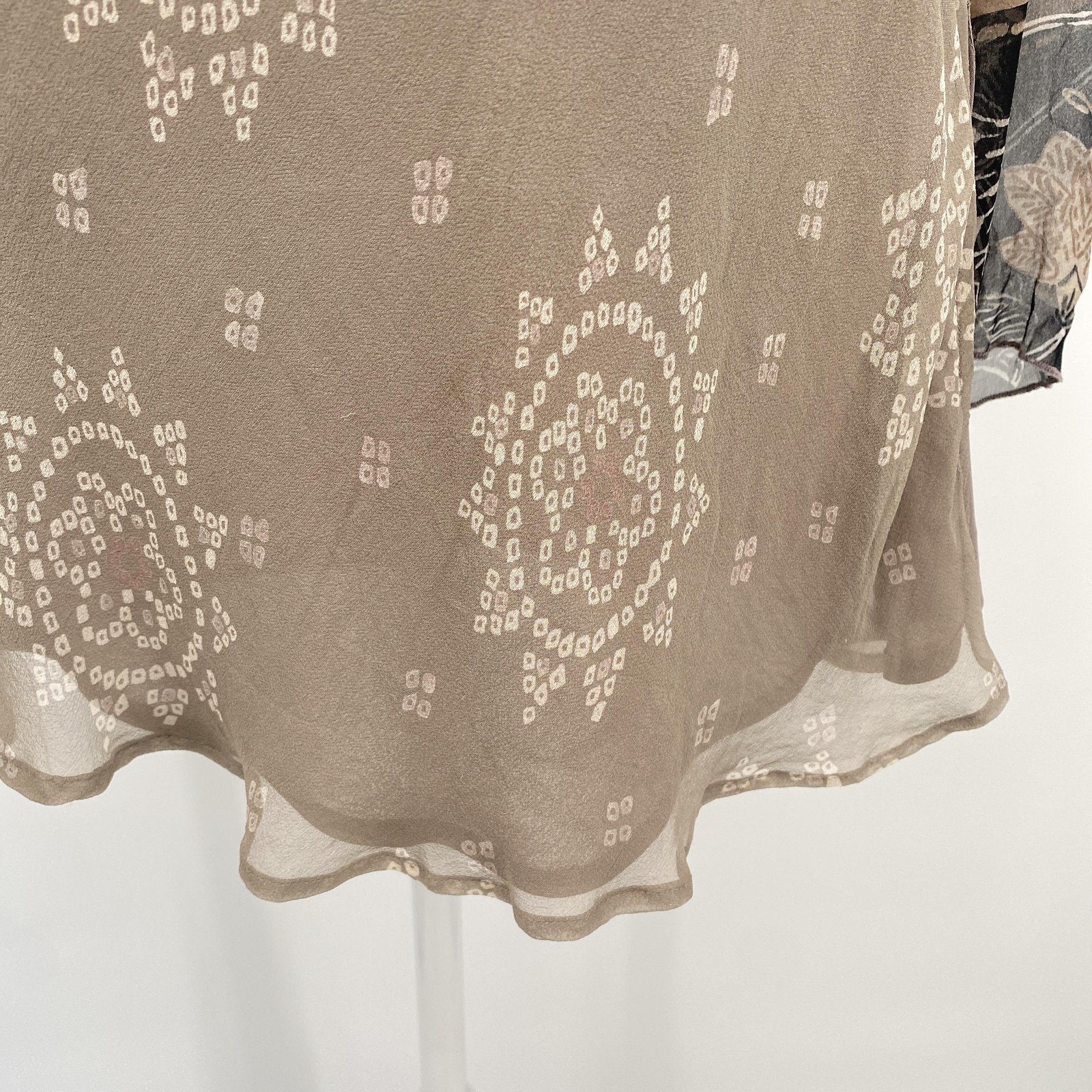 VTG NYC Design Co Top Womens Medium Beige Floral Silk Sheer Lined Fairy Boho Y2K