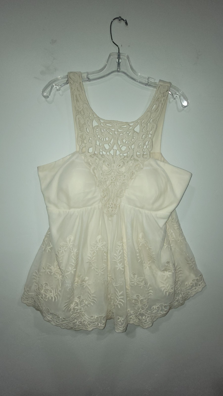 Boston Proper Crochet High Neck Mesh Tank Top Ivory XL Boho Flowy Ethereal Fairy