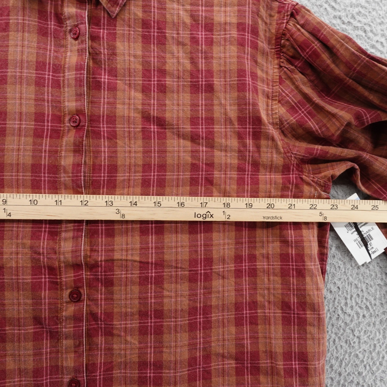 Abound Plaid Oversized Button Up Shirt Women XS Red Brown Casual Top NEW