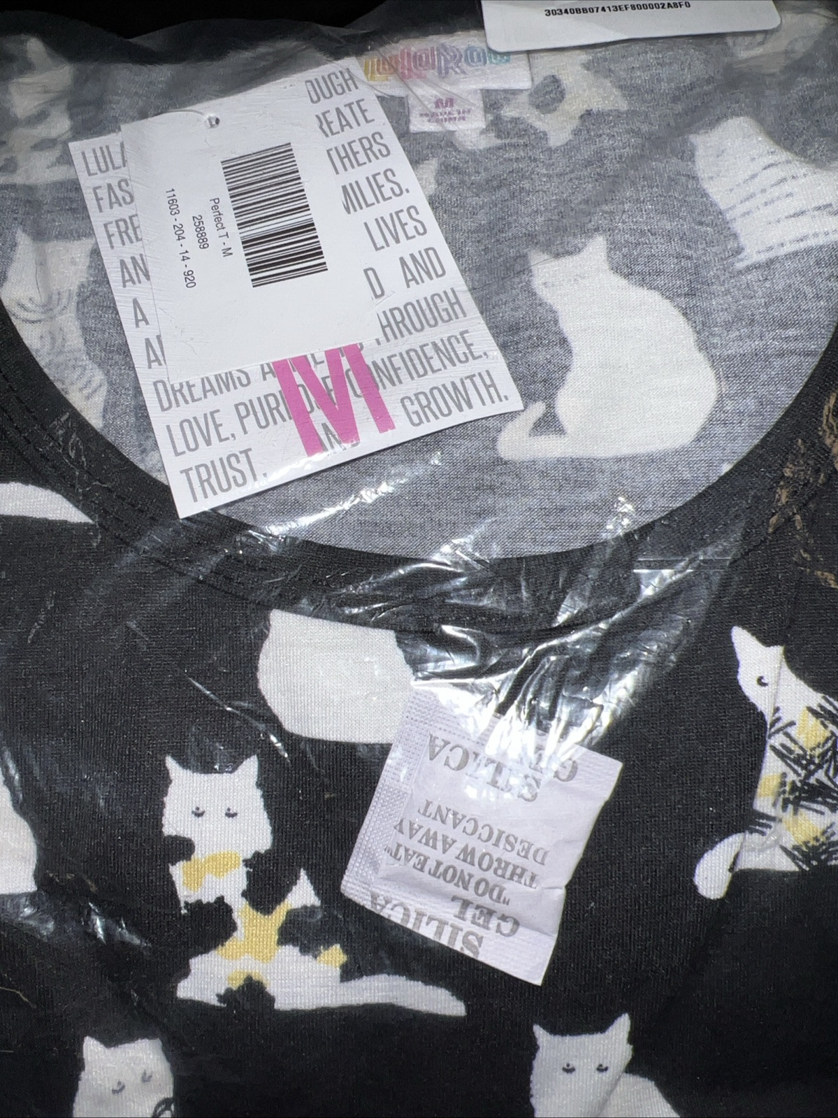 Lularoe Perfect T Tunic Medium 12/14 16 Black White Cats Kittens Animal Print 😻