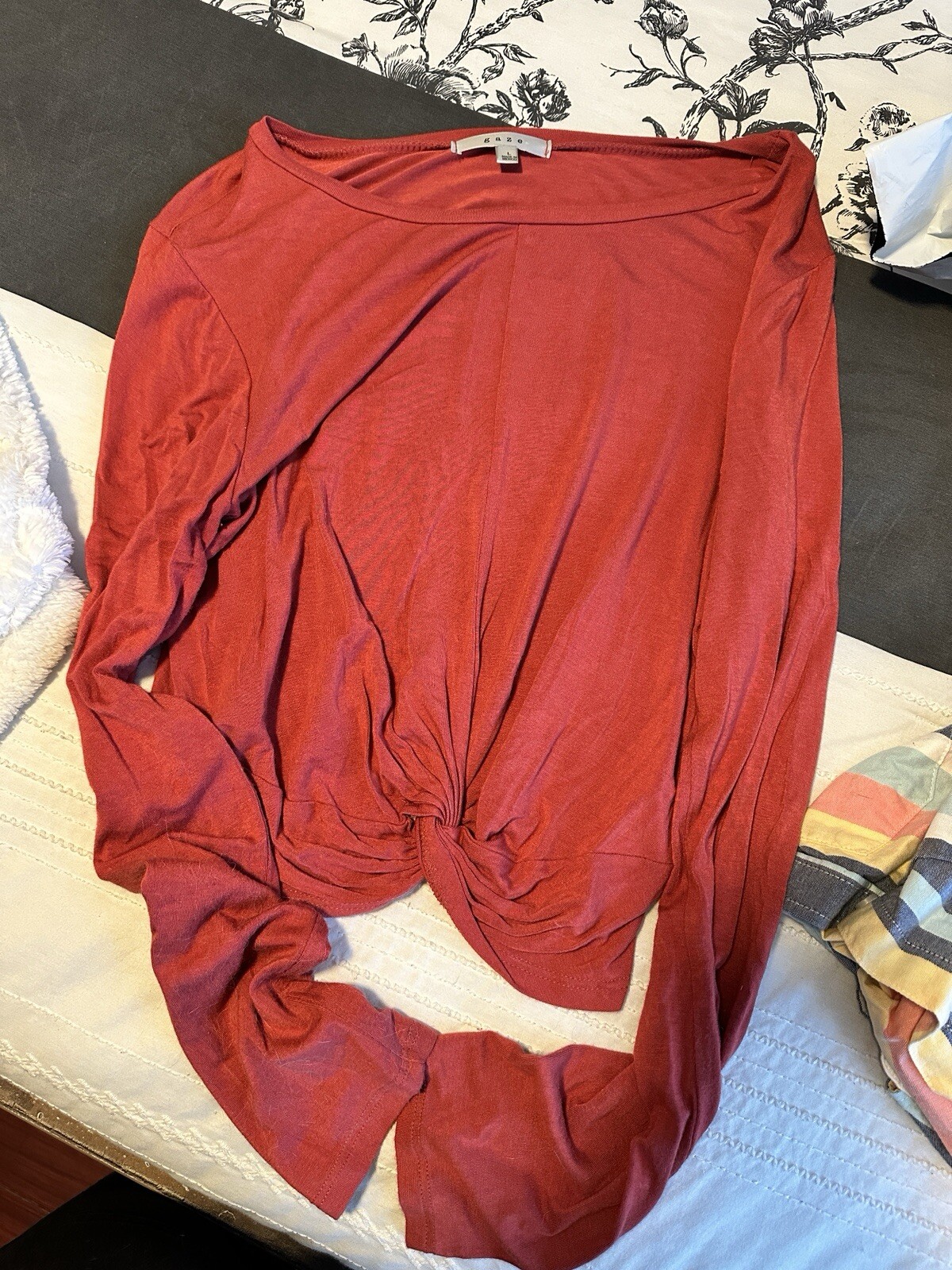 Women’s Burnt Orange LongSleeve Twist Waist cropped shirt size L