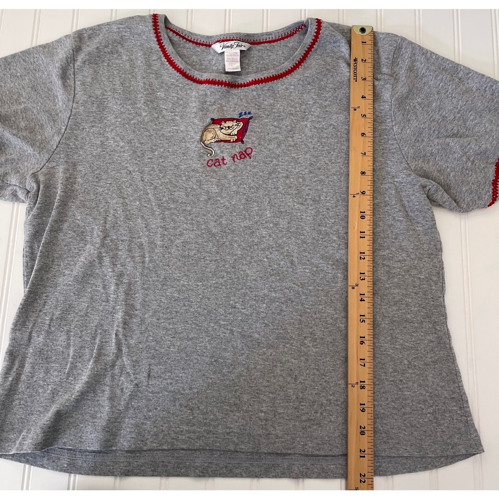 Vintage Vanity Fair CAT NAP Embroidered Top T Shirt Size Womens Large