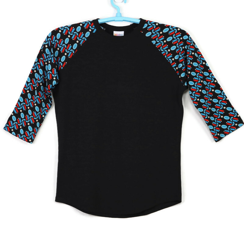 LuLaRoe Randy Womens Baseball Shirt T-Shirt Size M Medium Black Blue Orange