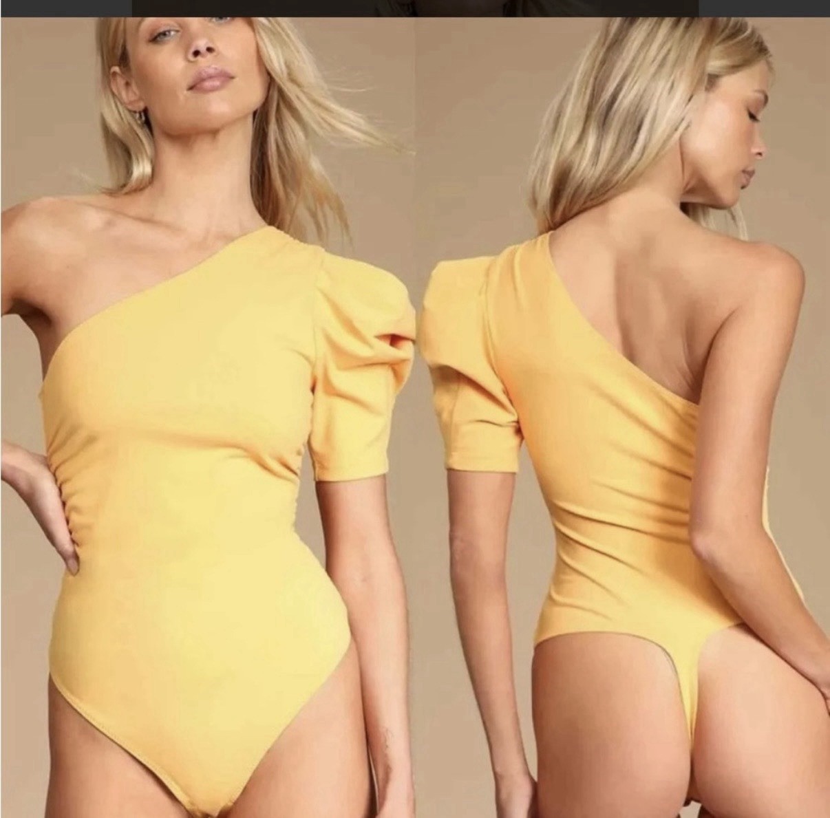 Free People Intimately Puff Sleeve Bodysuit Small Asymmetric Going Out Edgy Club