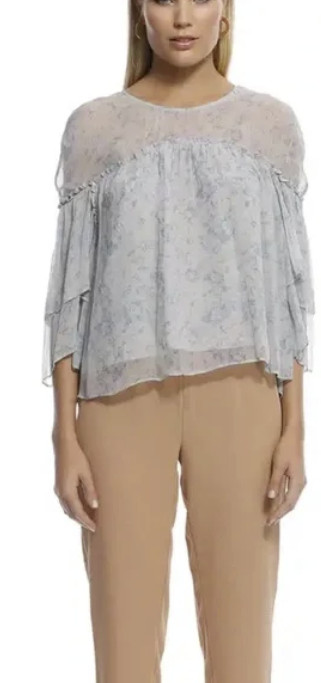 Stevie May Iris Top La Fleur Camille Blue Tiered Sleeve Flowy Blouse Top Small