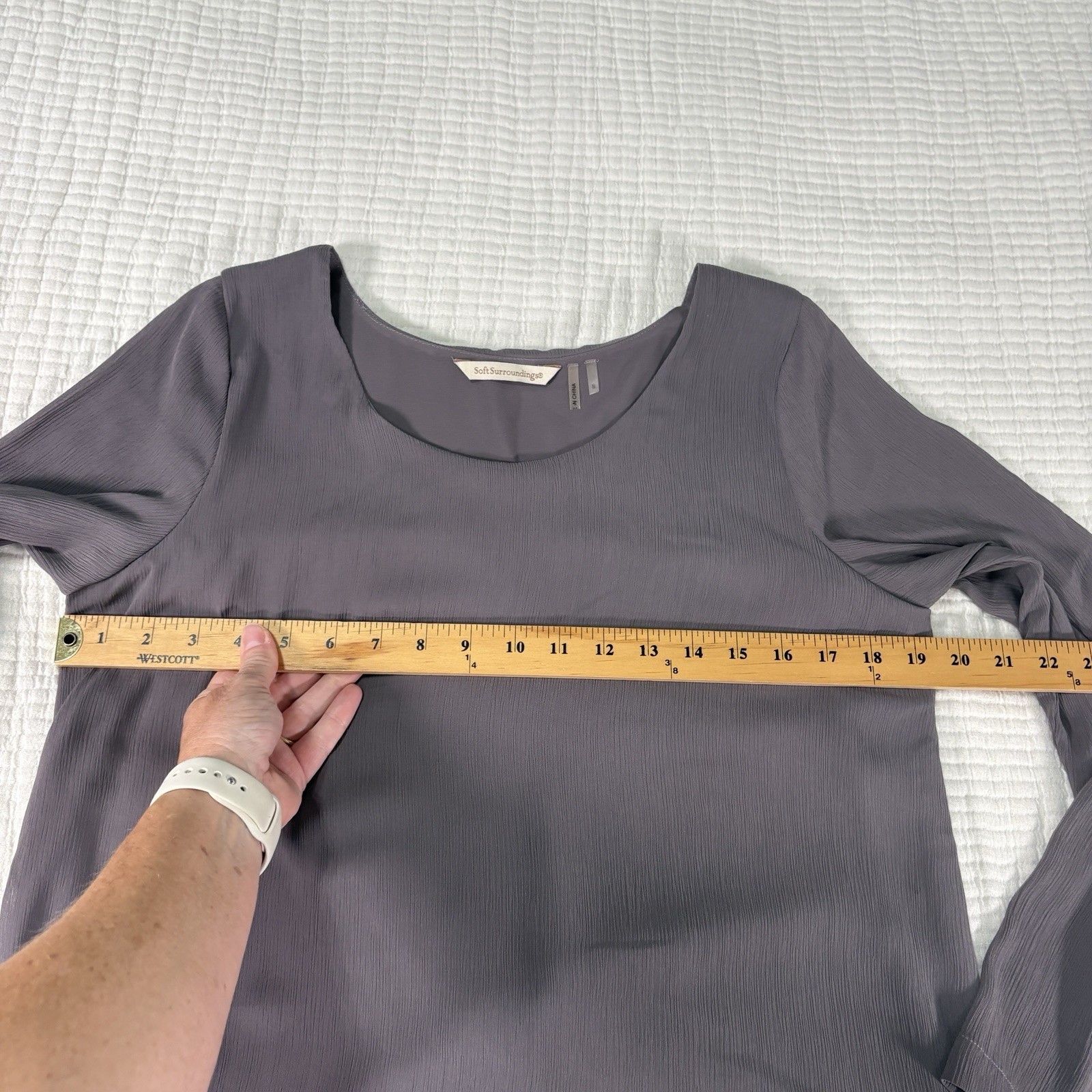 Soft Surroundings Tunic Top Small Gray Purple Asymmetrical Hankie Hem Layered