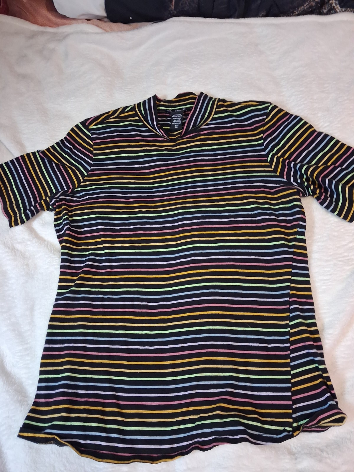 “HOT TOPIC” Womens Rainbow Striped, Mock Neck, Casual Sleeve, Cute Striped Shirt