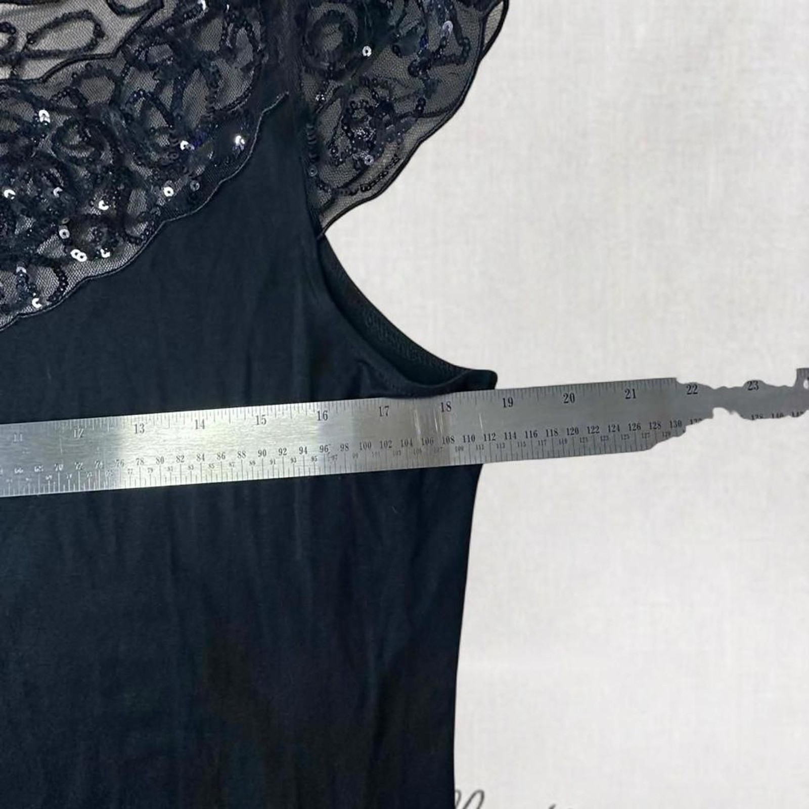 Goth Glam Black Lace Neckline Top with Rhinestone Detail