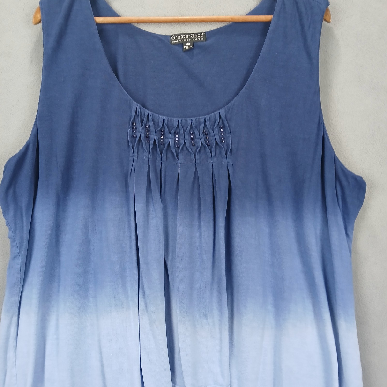 GreaterGood Tunic Top Womens 4X Blue Stella Ombre Pleated Embellished Beaded