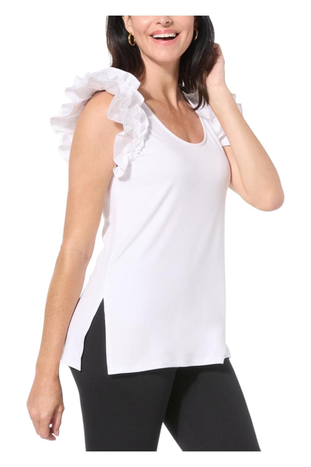C Wonder by Christian Siriano Women’s Ruffle Sleeve Tee White