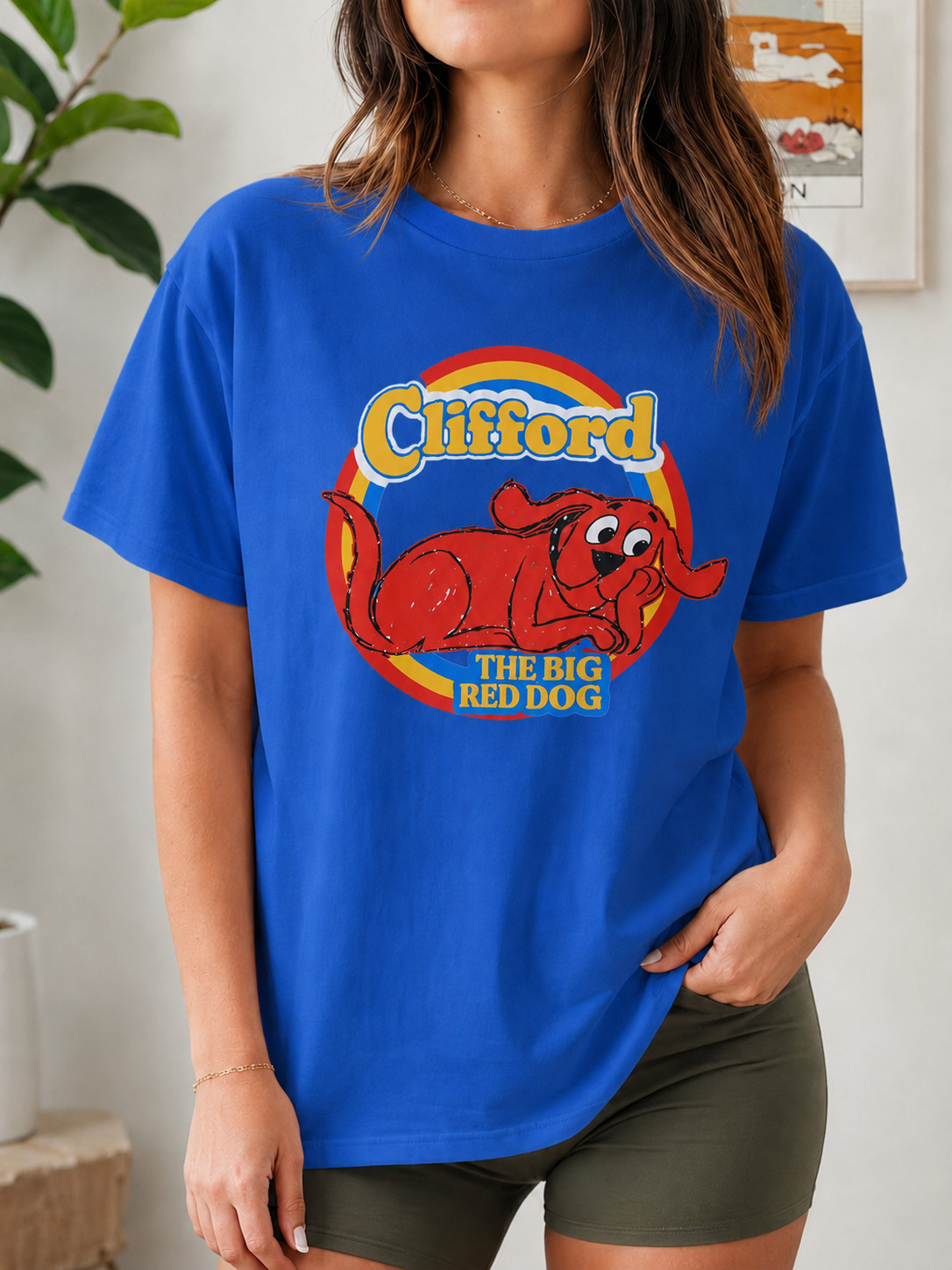 Big Red Dog Graphic T-Shirt Cartoon Puppy Tee Unisex Cotton Shirt Gift