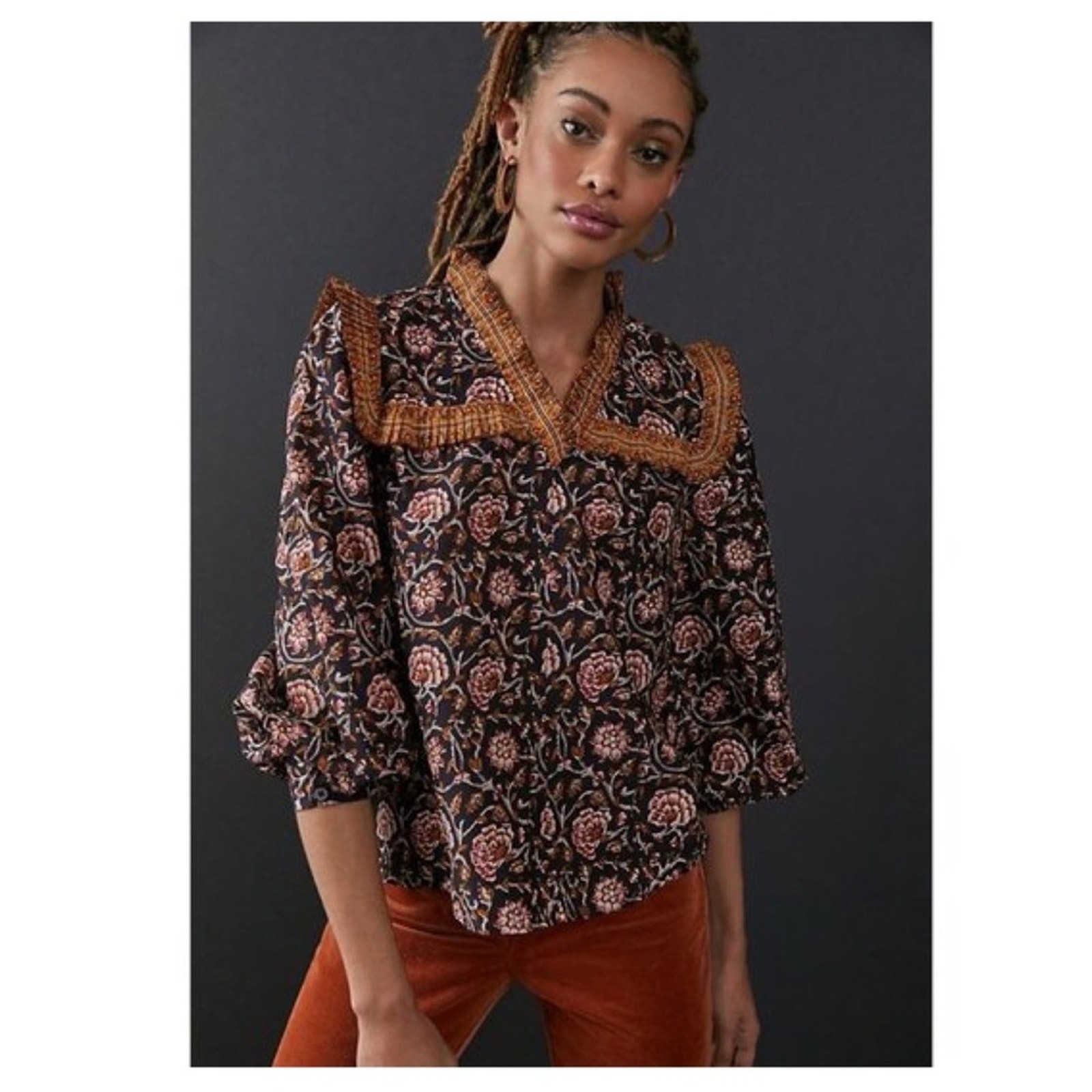 NWT Anthropologie Othilia Sera Ruffled Blouse Womens Top Neutral Multi Medium