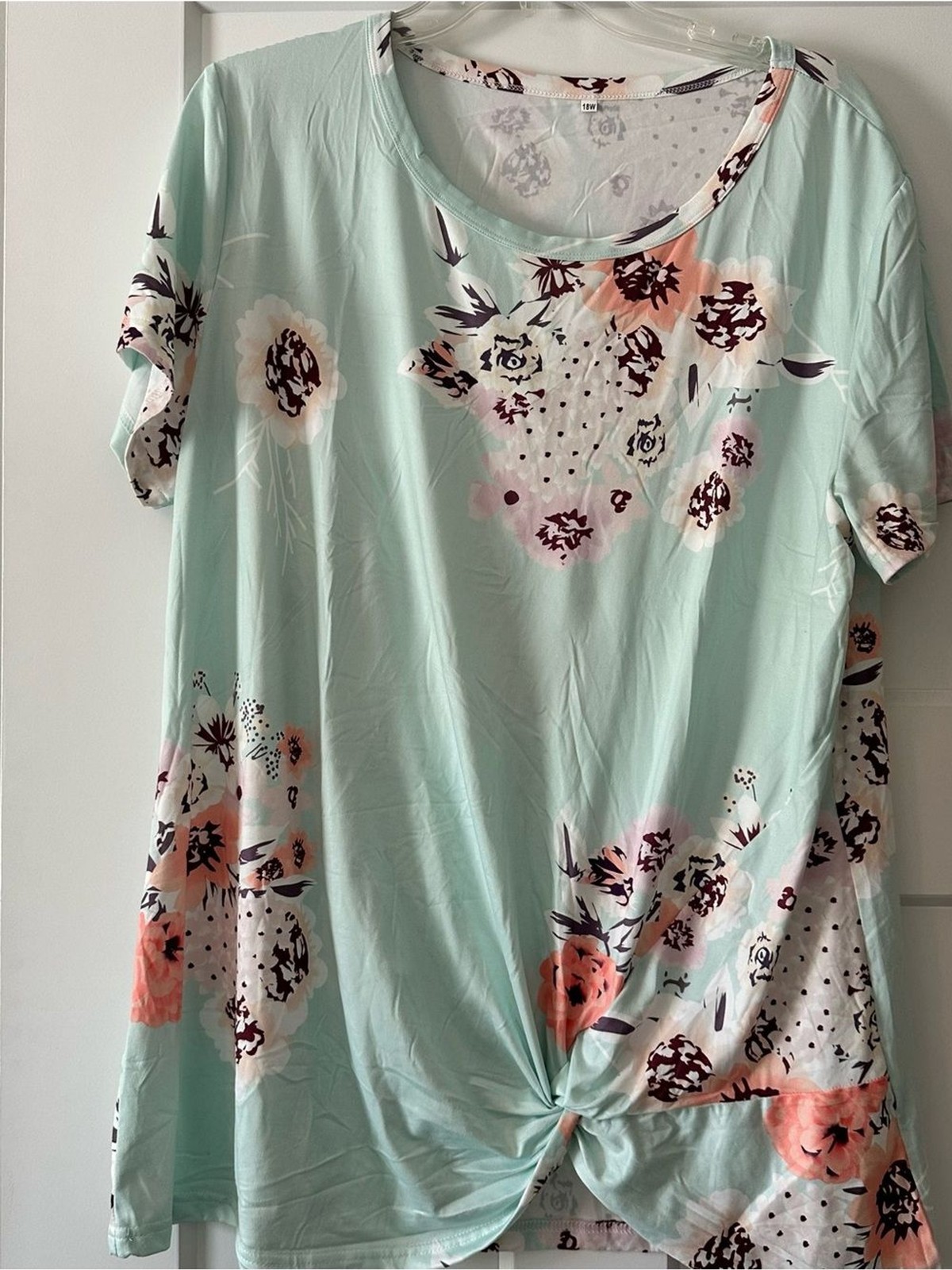 Mint Floral Knot-Front Short Sleeve Tee