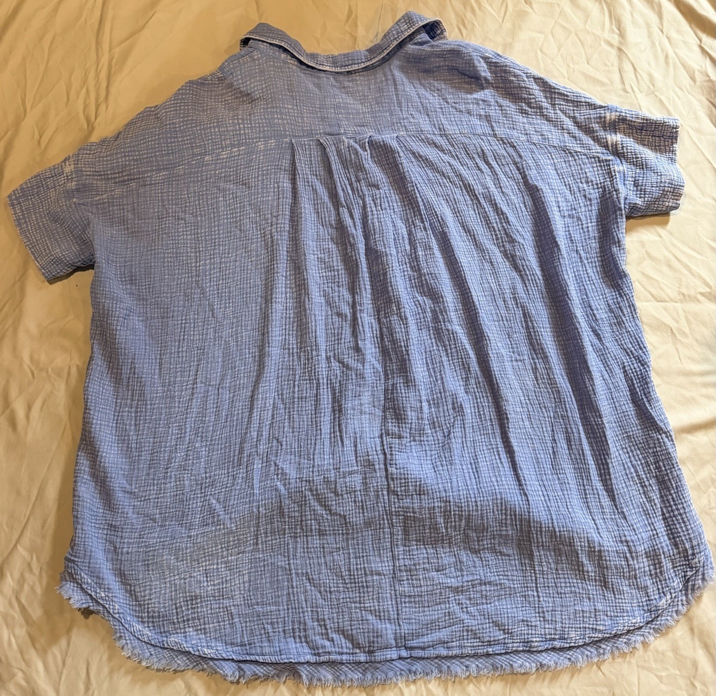 Easel Blue Solid Woven Collared Short Sleeve Button-Up Tunic L