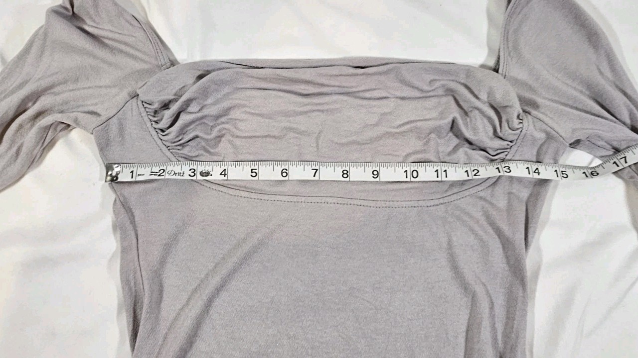 FP Movement by Free People Sz Large Soft Gray Bodysuit Ruched Neckline