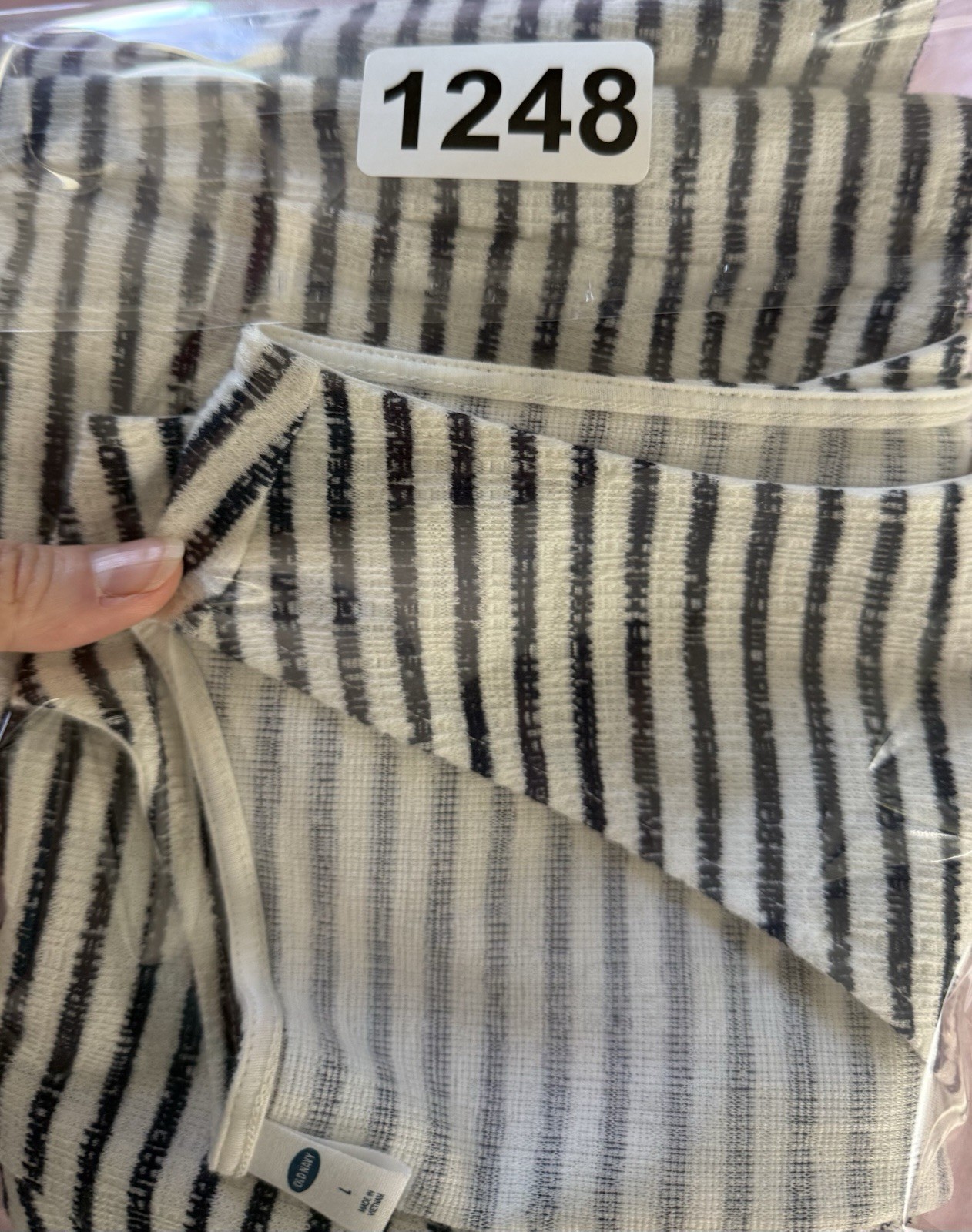 Old Navy Sleeveless Crop Top Button Tie Front Sz L Navy Blue Stripe Boxy Stretch