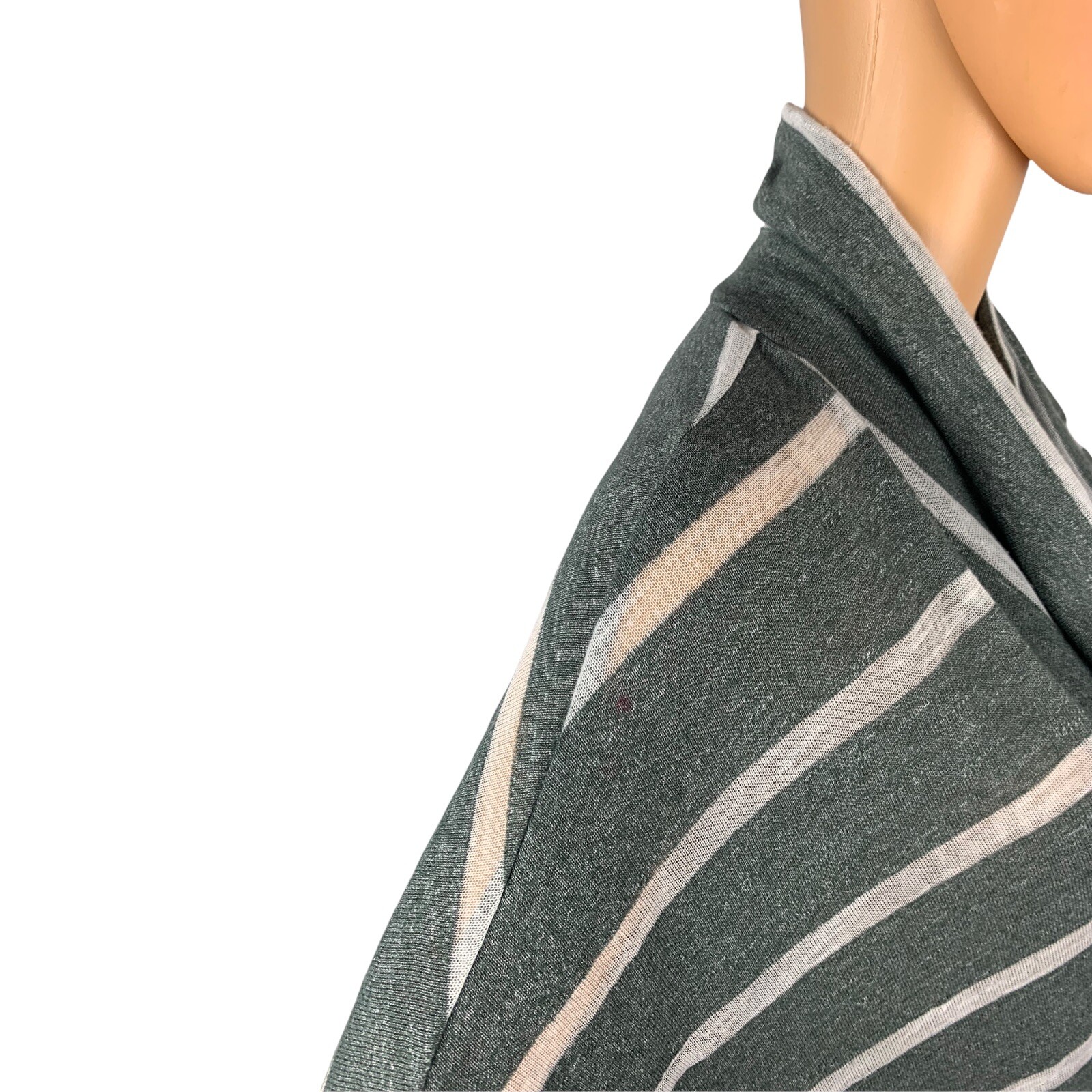 Splendid Army Green White Striped Cowl Neck Short Sleeve Pullover Top Sz Medium