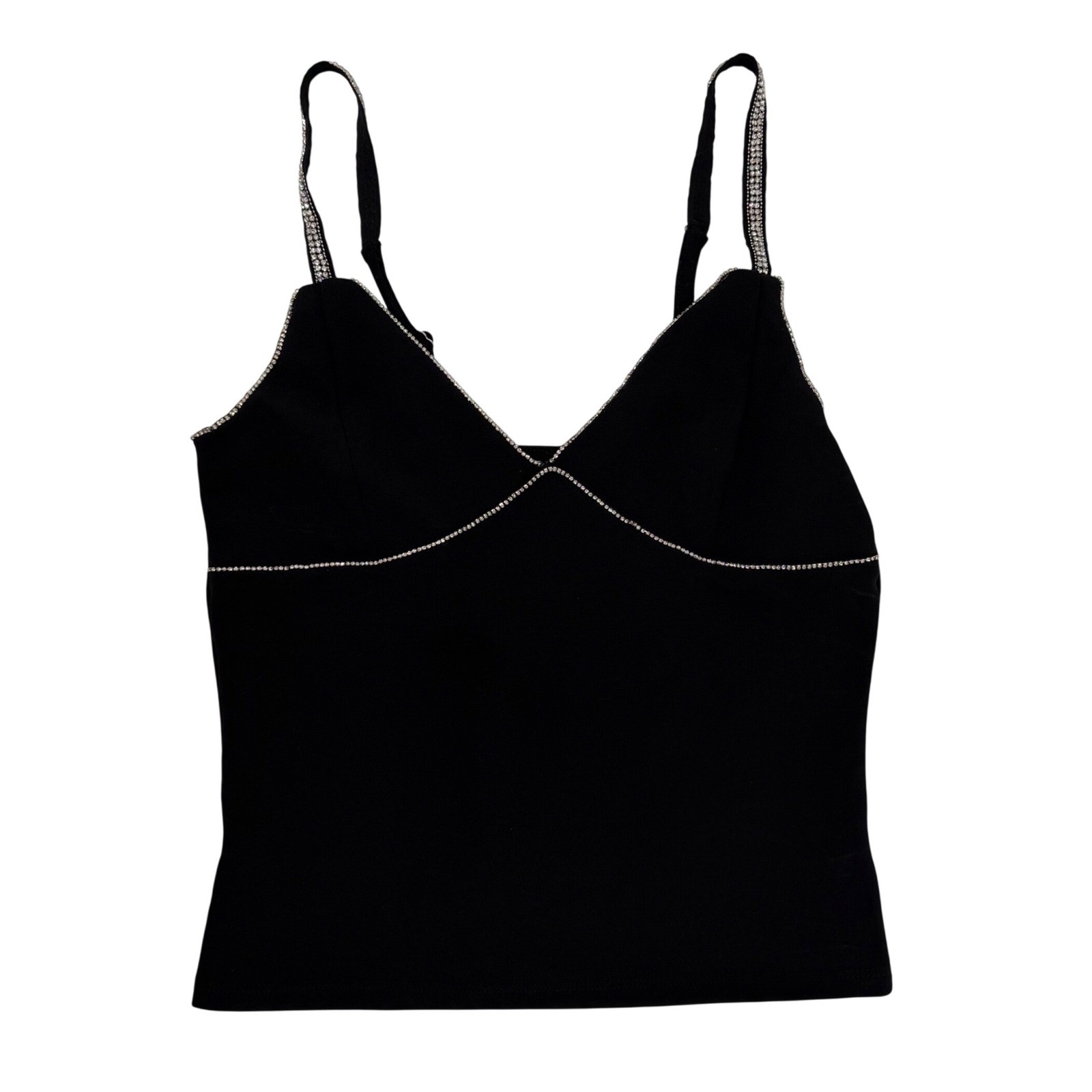 Madden Girl Black Rhinestone Embellished Camisole Tank Top Women Size Medium