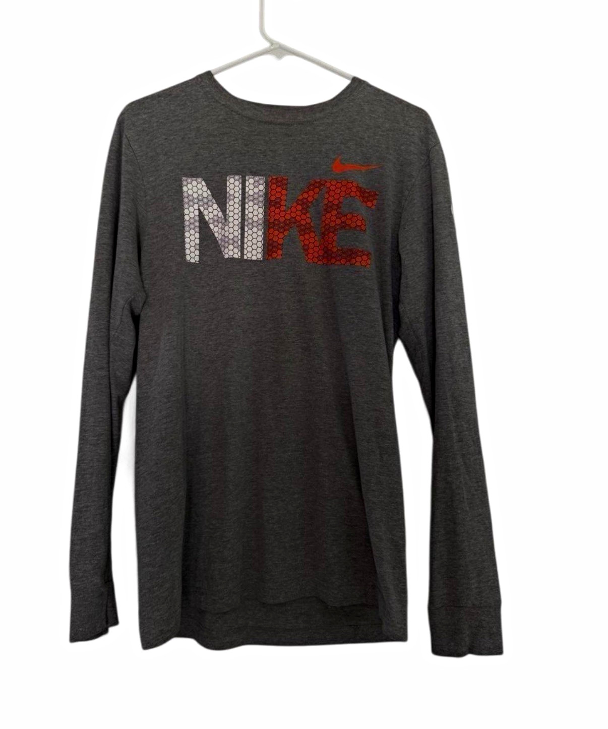 Nike Regular Fit Womens Gray Long Sleeve Crew Neck Graphic Logo T-Shirt Sz S