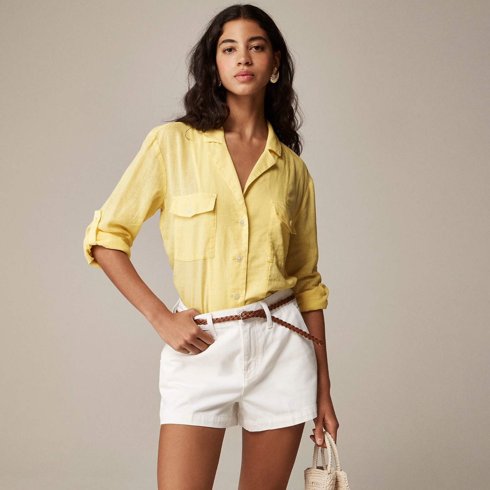 NEW J Crew Baird Irish Linen Camp Blouse Shirt Women Blue White Yellow 10 12 NWT