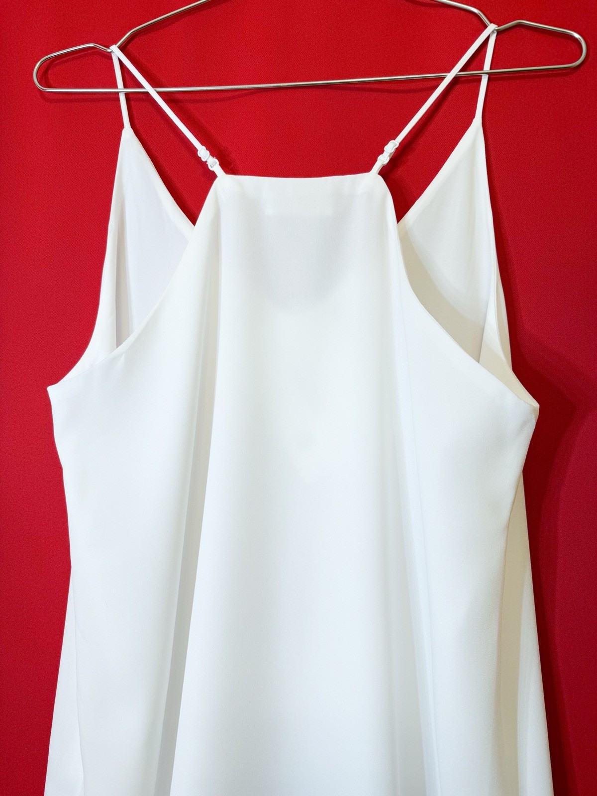 Small ❤️ White Chiffon Double Lined V Neck Camisole Top Spaghetti Strap