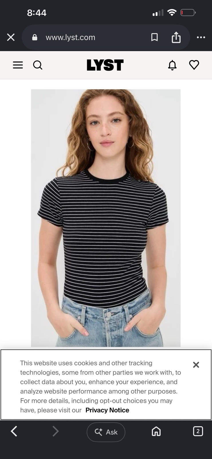 Good American Super Stretch Baby Tee Shirt Top Short Sleeve Crew Neck SZ S