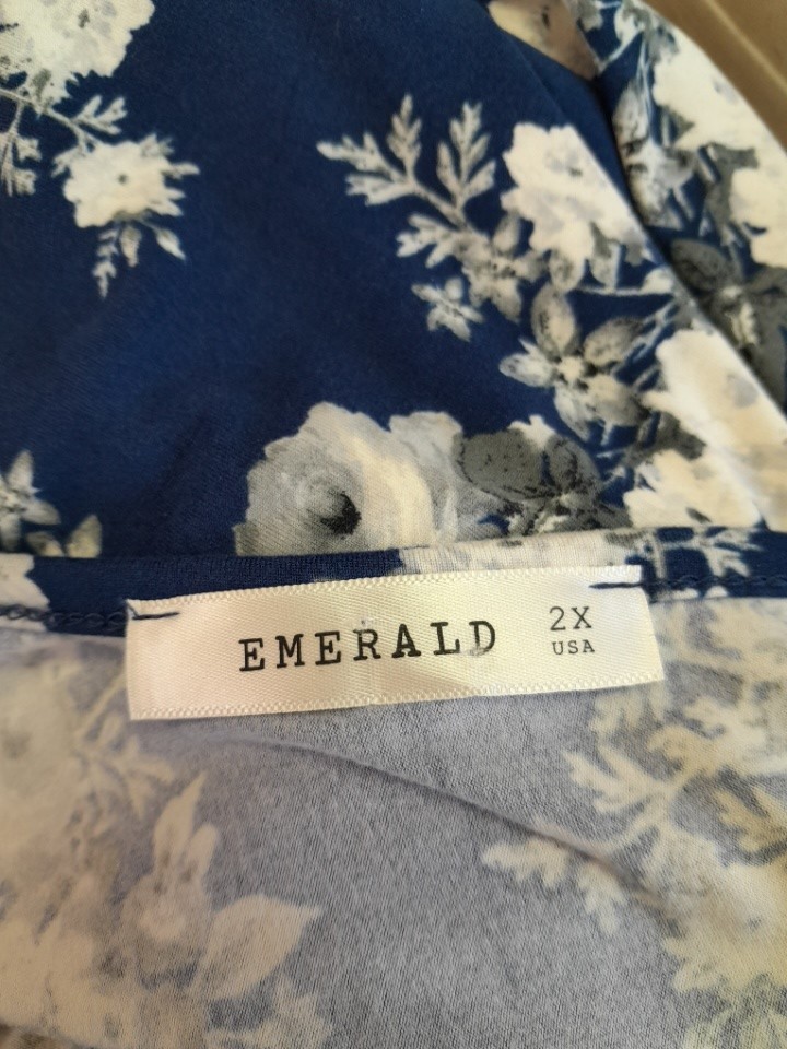Emerald Long Sleeve Blue And White Floral Top