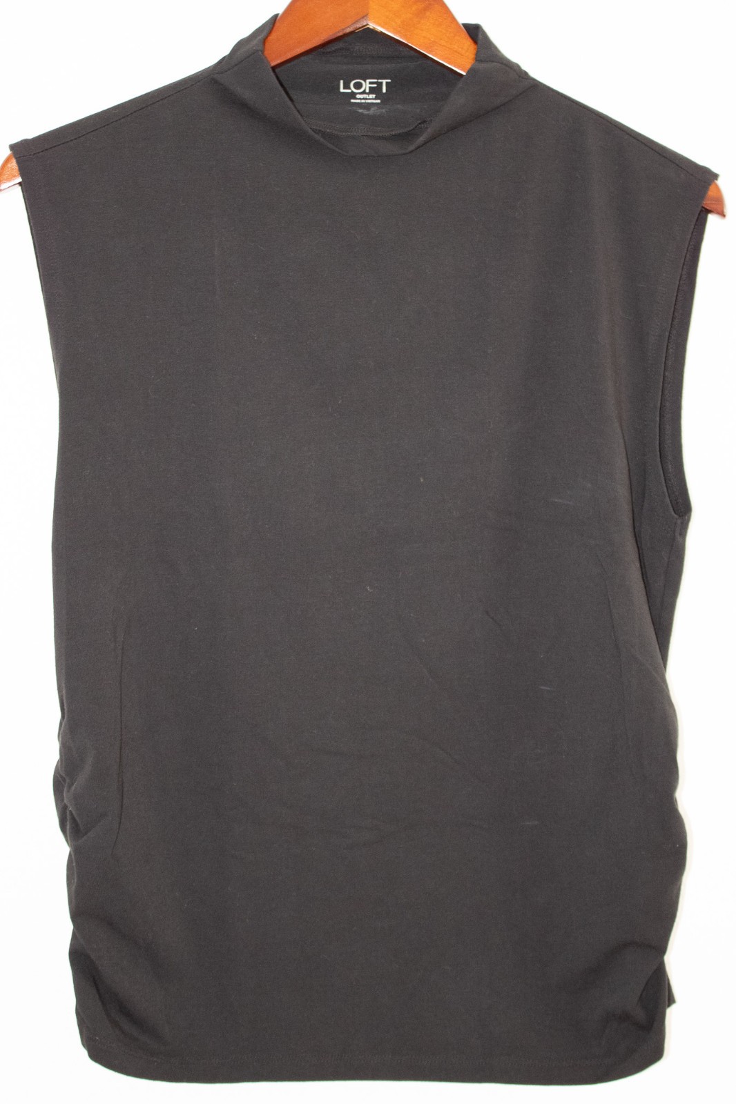 LOFT Versa 360 Knit Ruched Mock Neck Sleeveless Tank Top Black Slimming XL