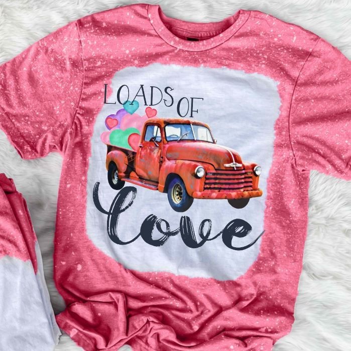 Loads of Love Vintage Truck Shirt Valentine Graphic Bleached Tee Heart Top