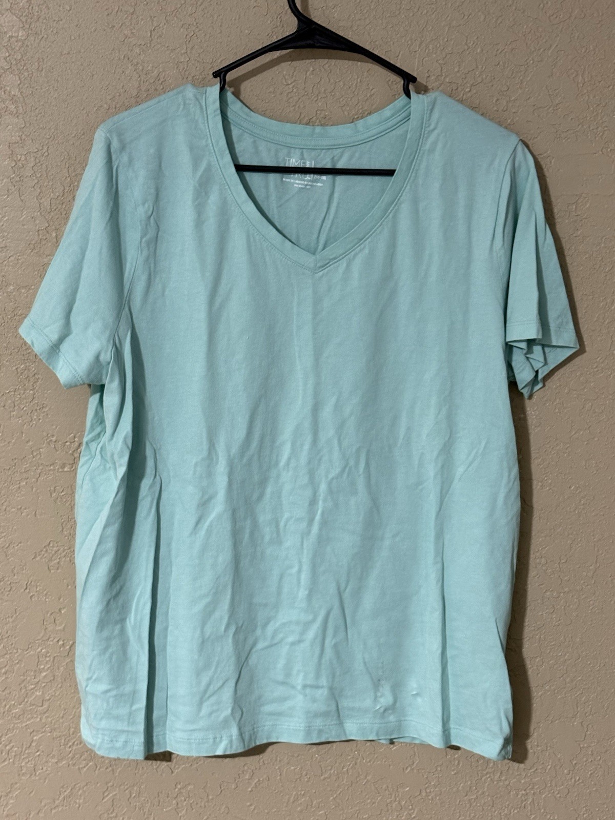 Time & Tru Womens Lite Green Polycotton T-Shirt Short Sleeve Round Neck XL