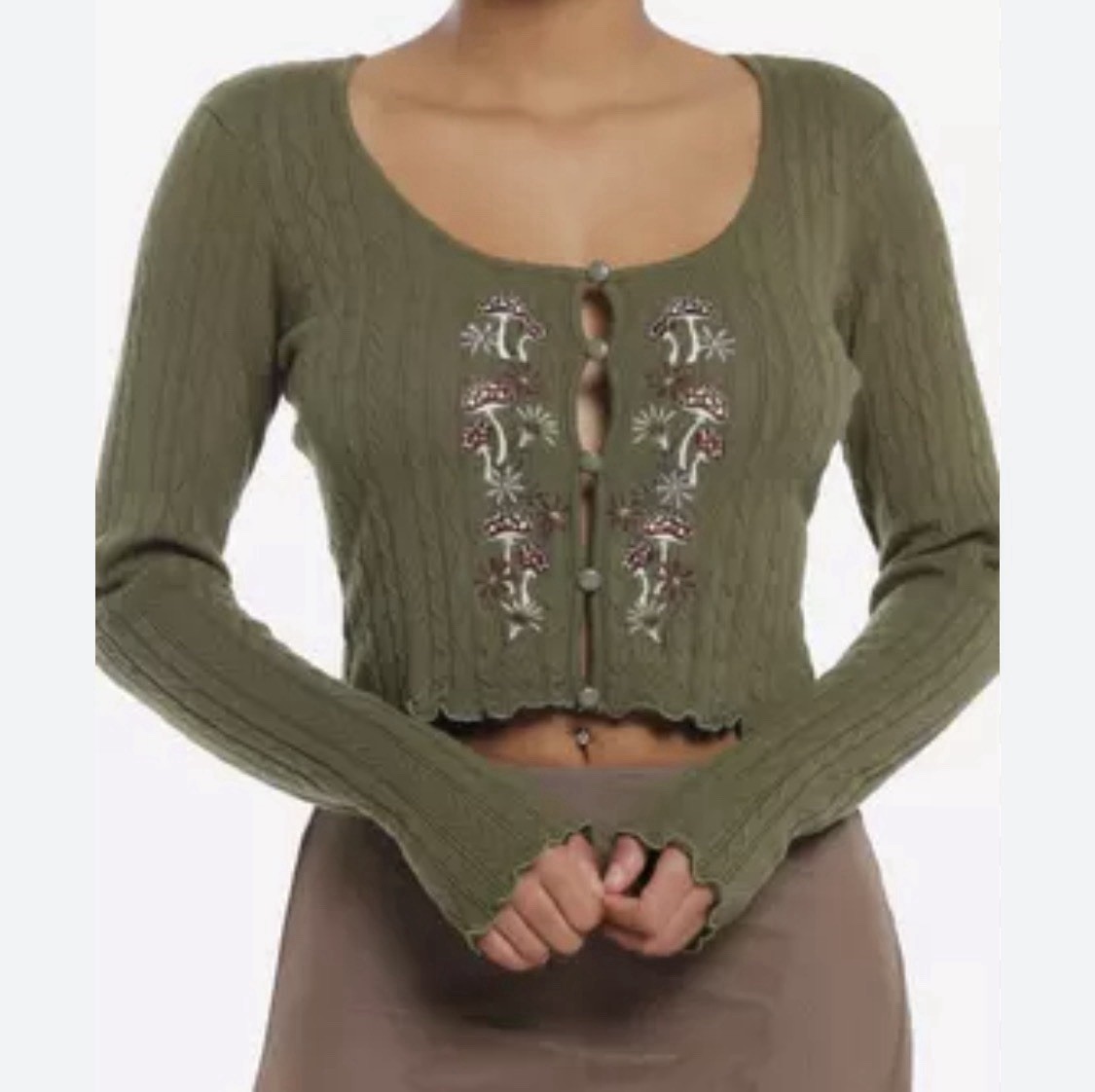 Y2K Mushroom Embroidered Top Sweater Button Front Boho Top Small