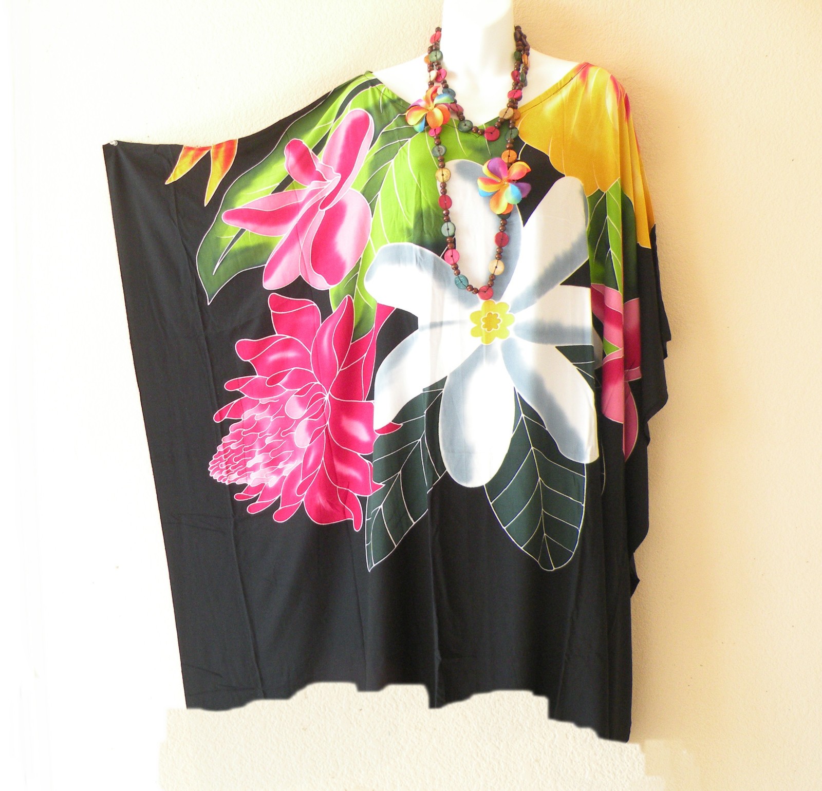 KL126 Floral Batik Hand Painted Kaftan Poncho Tunic Women Blouse Top up to 7X