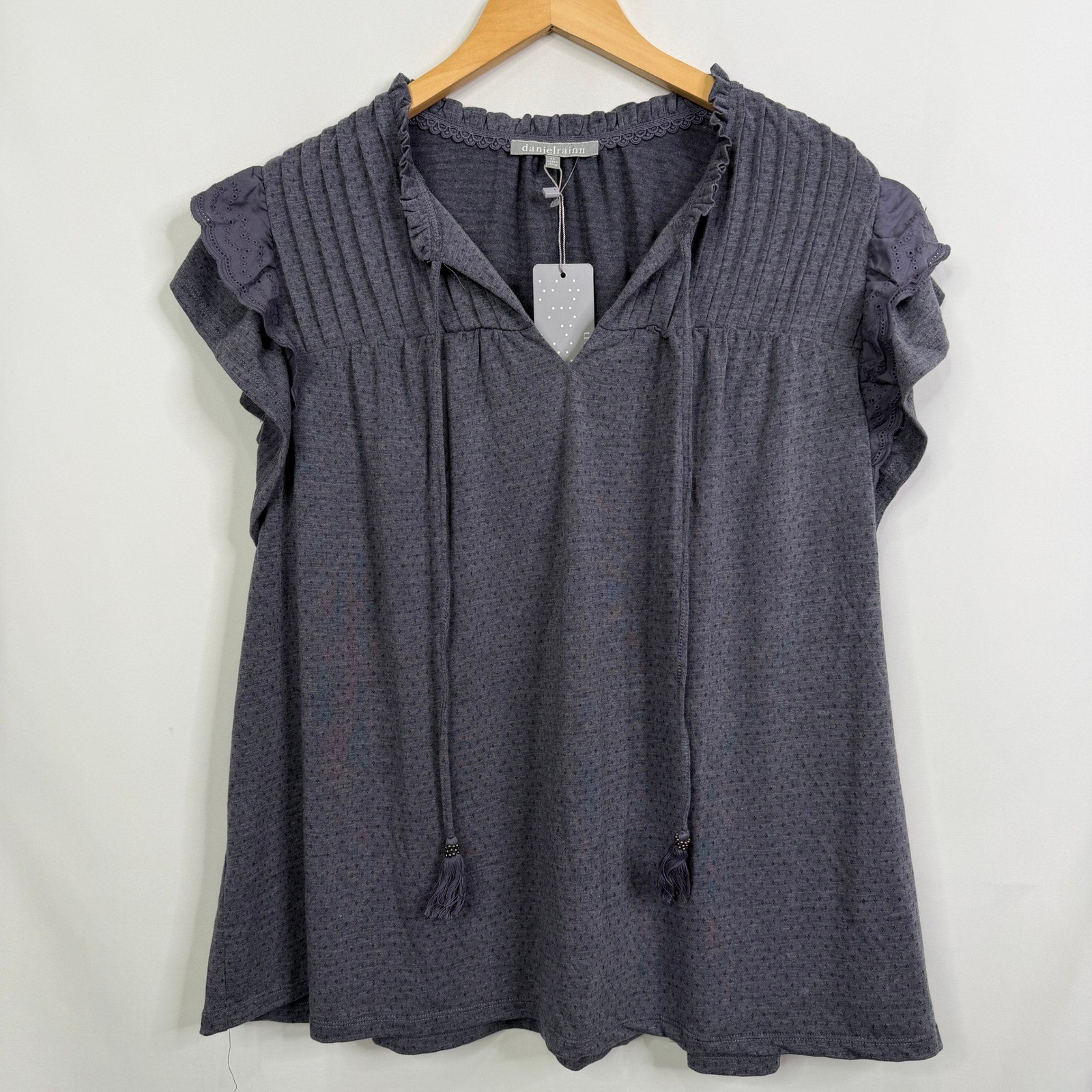 Daniel Rainn Teagan Flutter Sleeve Pointelle Knit Top Navy Blue 2X NWT