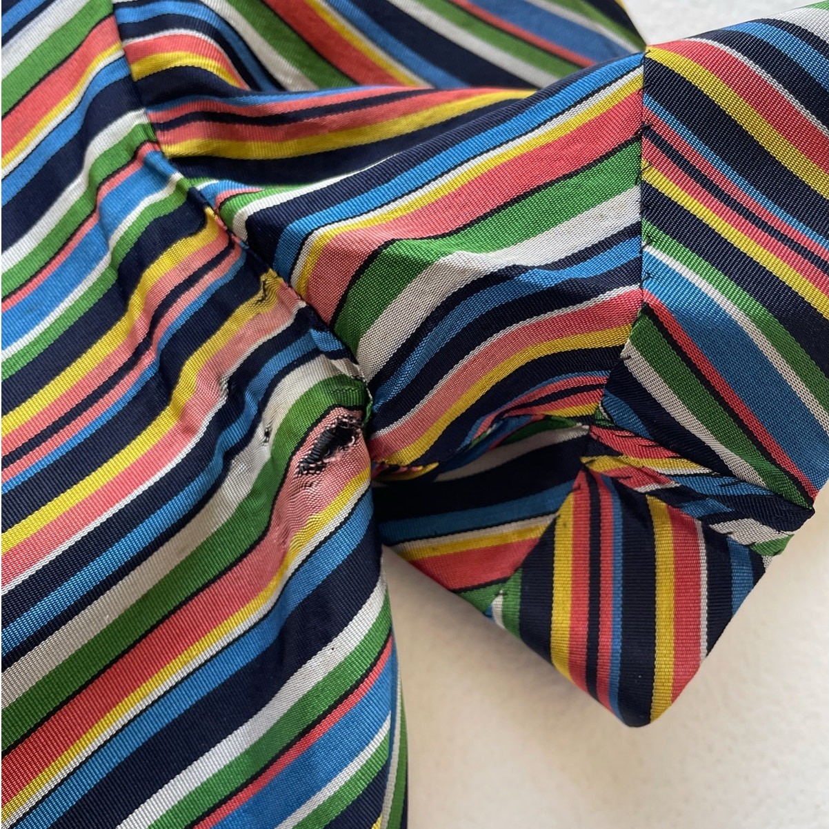 Vtg 30s 40s Colorful Striped Chevron Tailored Taffeta Button Up Top M/L Handmade