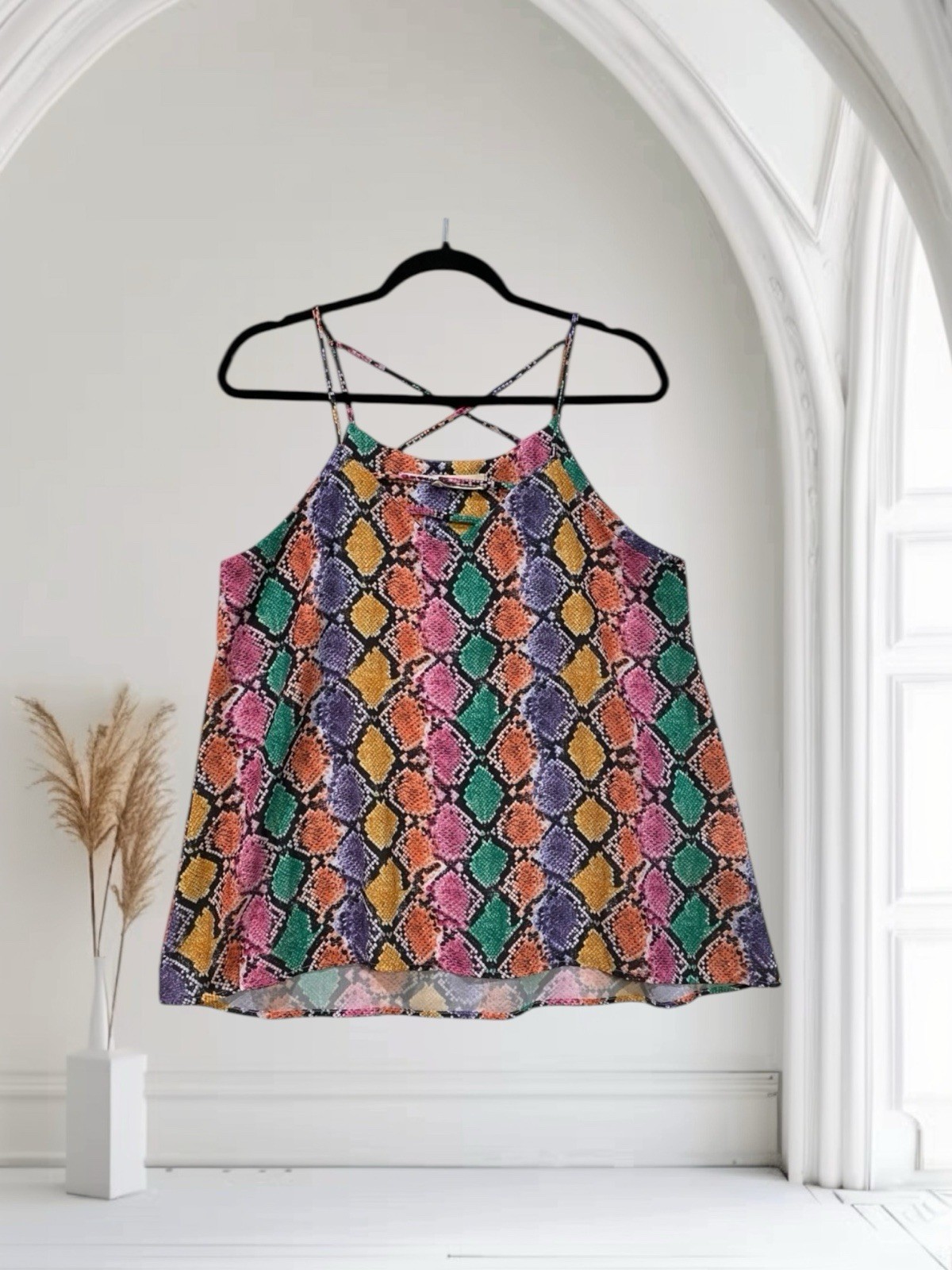 Peach Love California Womens Snakeskin Print Cami Top Medium Y2K Summer Chic