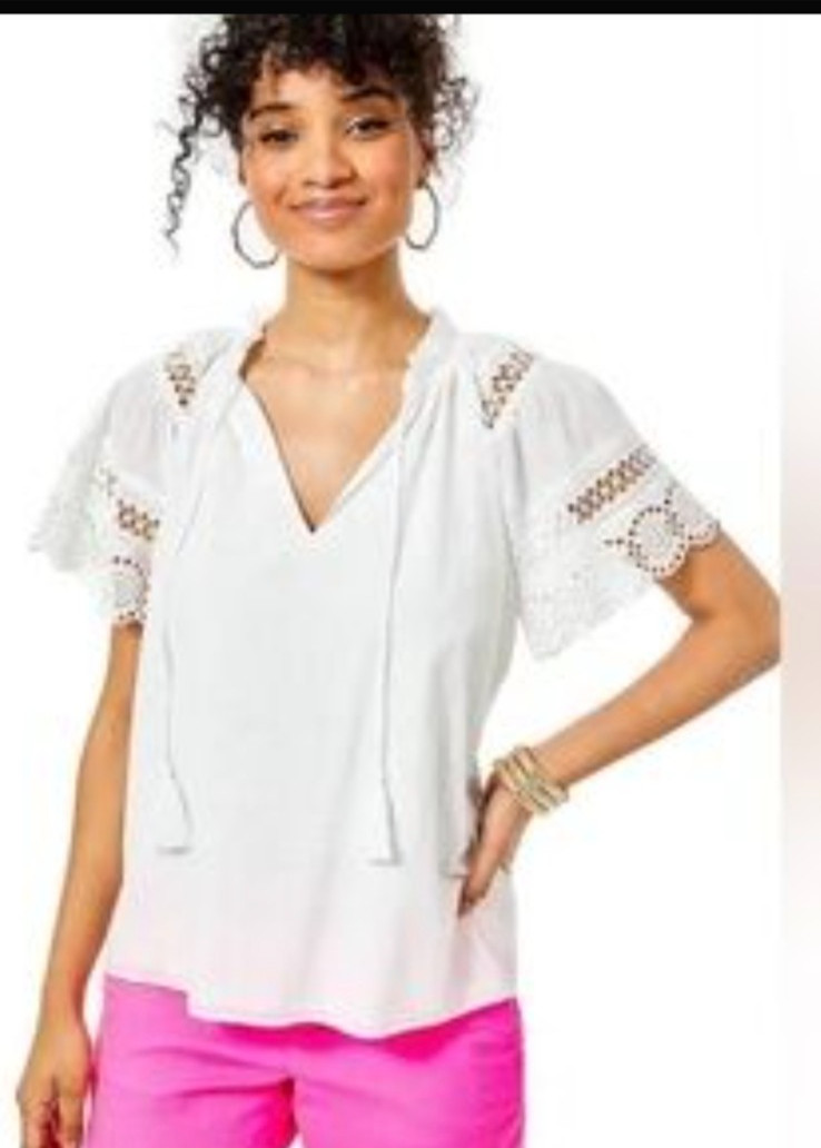 Lilly Pulitzer Candee Top Blouse Resort White Cotton Preppy Resort Eyelet xxs-xs
