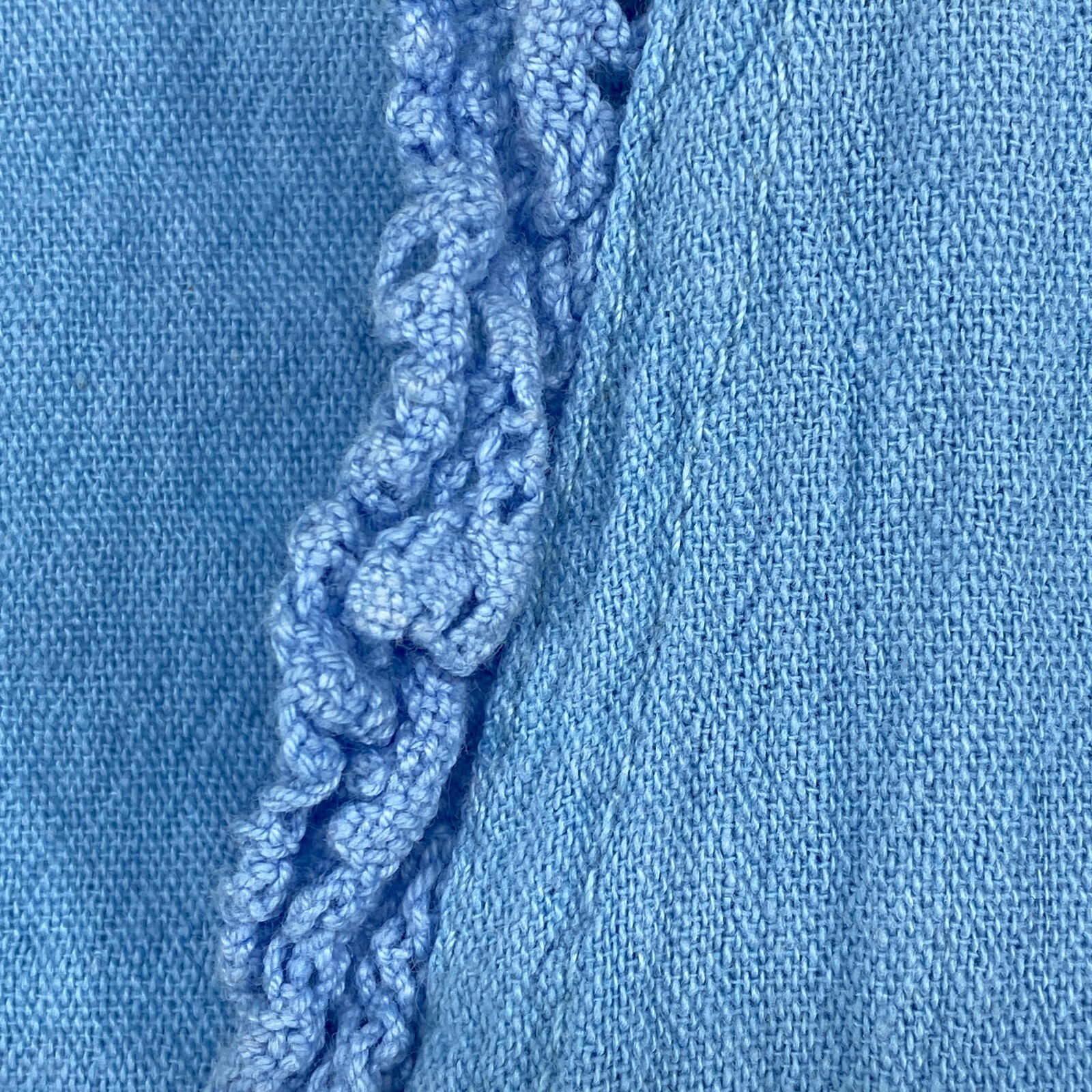 EUCALYPTUS Top Womens S Hand Crafted Crochet Trim Lagenlook Cotton Blue