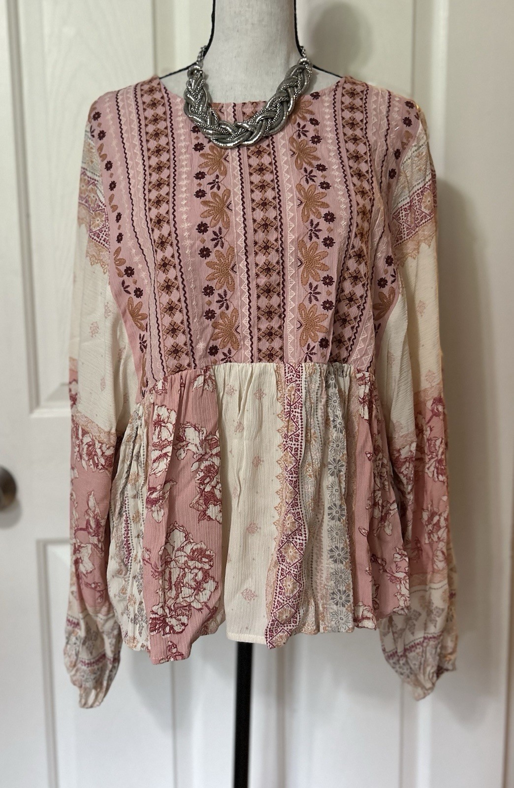 Coco+Jaimeson Boho Blouse Women’s Lg Cottagecore Embroidery Balloon Sleeves NWT
