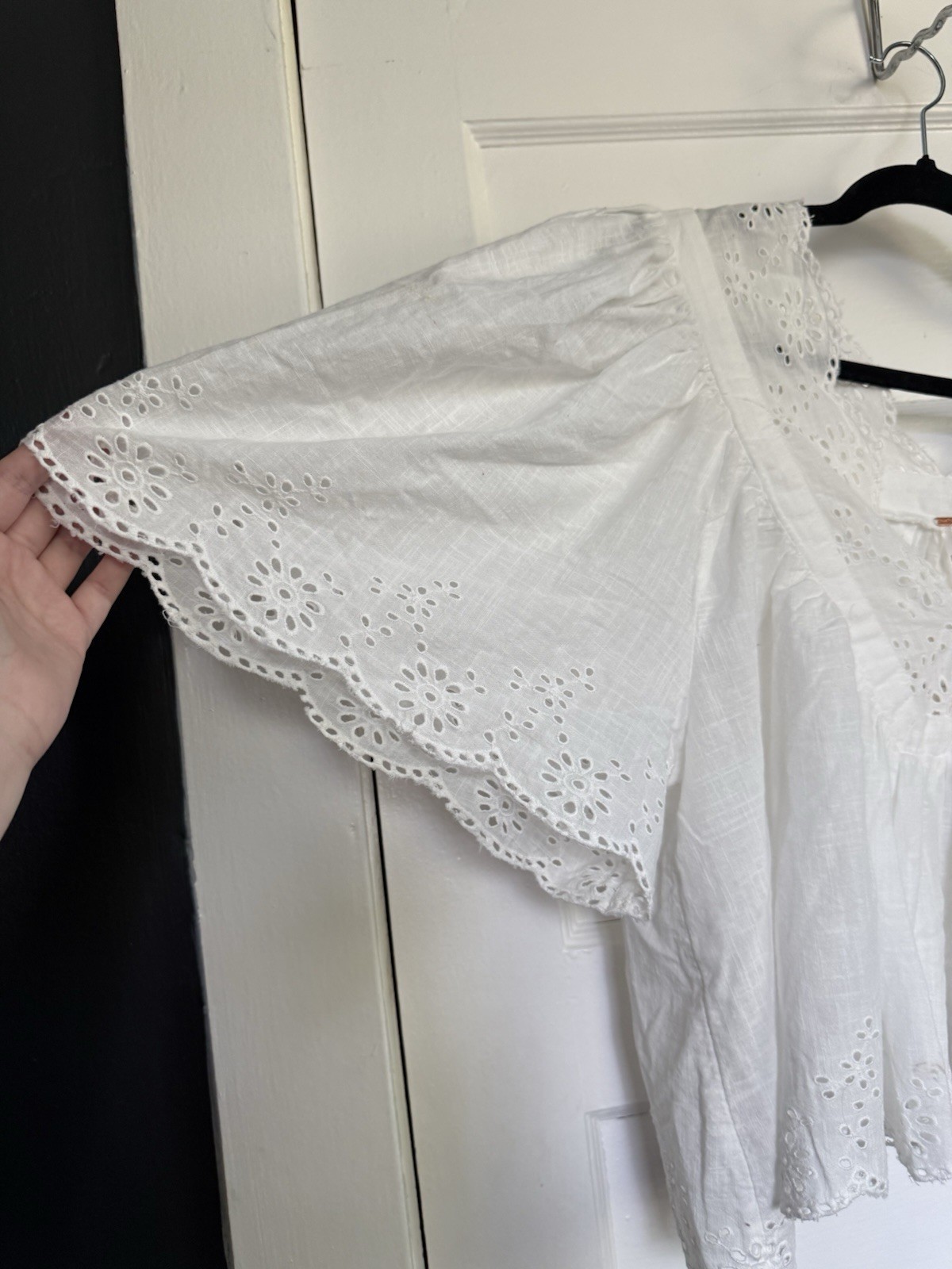 Free People S White Eyelet Embroidered Square Neck Puff Short Sleeve Blouse