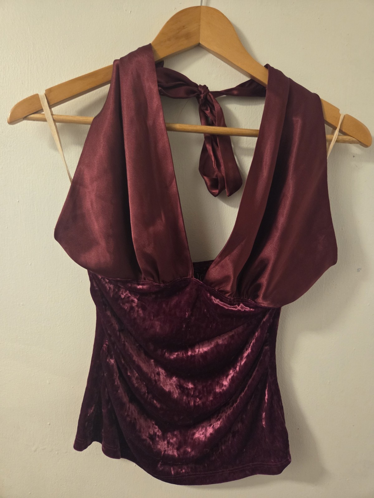 Y2K Women’s Velvet Halter Top Size Medium Burgundy Party Rave