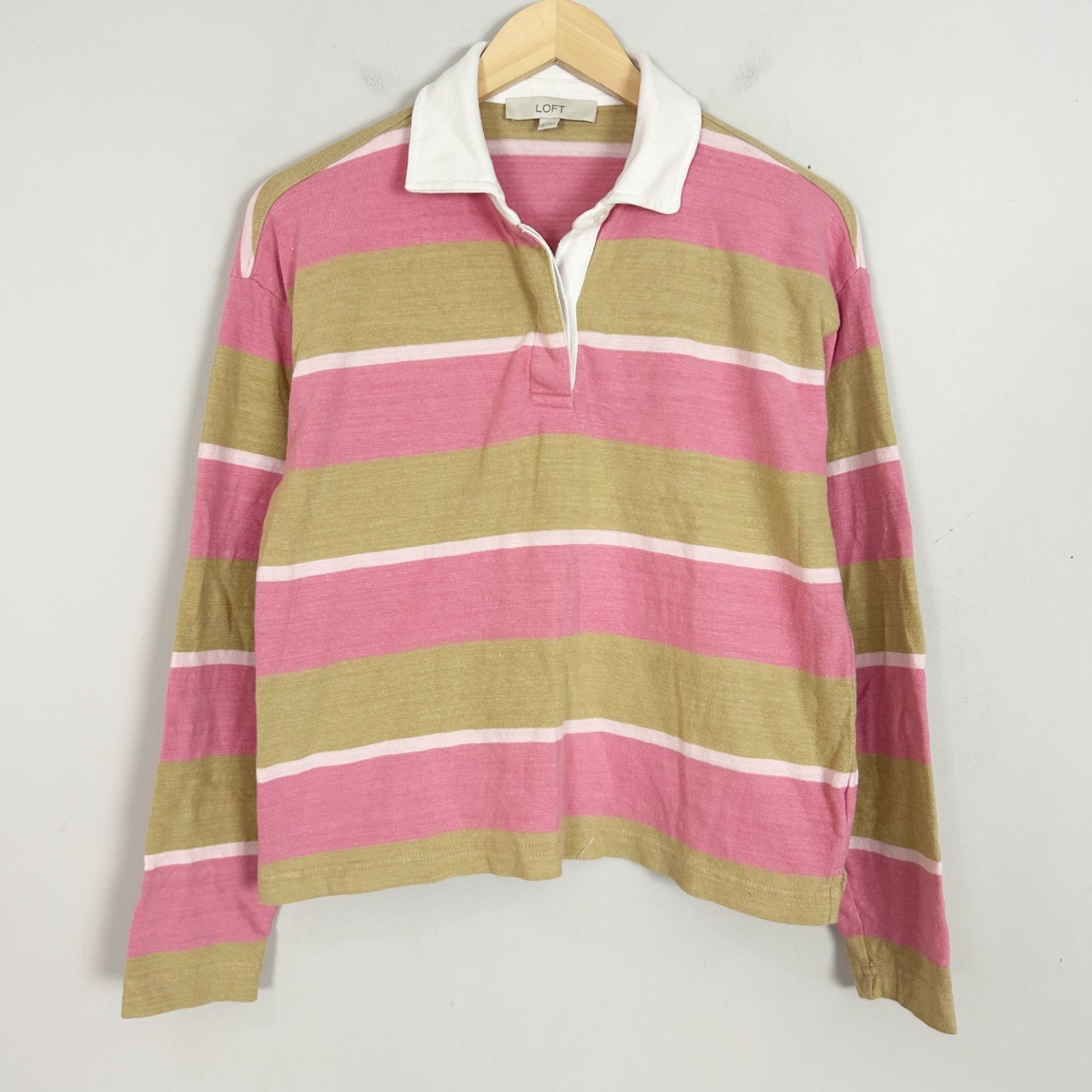 Loft Rugby Striped Polo Shirt Long Sleeve Top Size Small Women’s