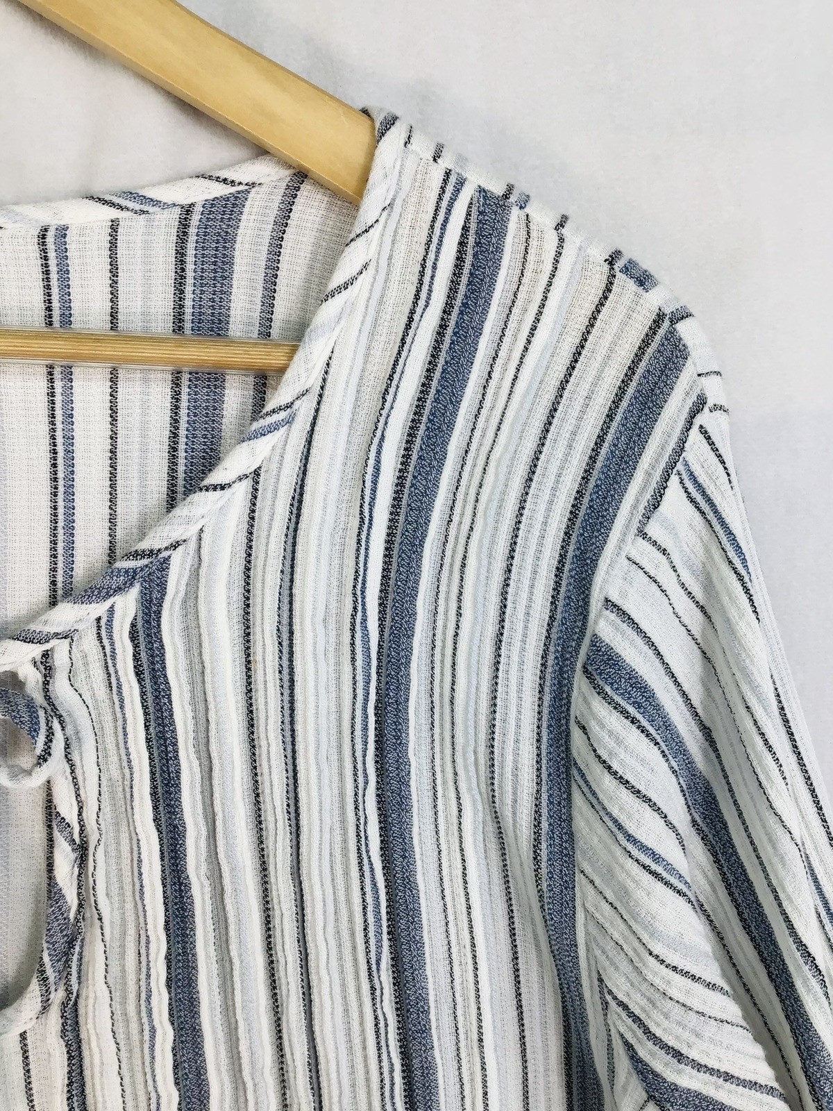 a.n.a. Striped Peasant Blouse Women’s L Boho Cottage core Cotton Baby doll Top