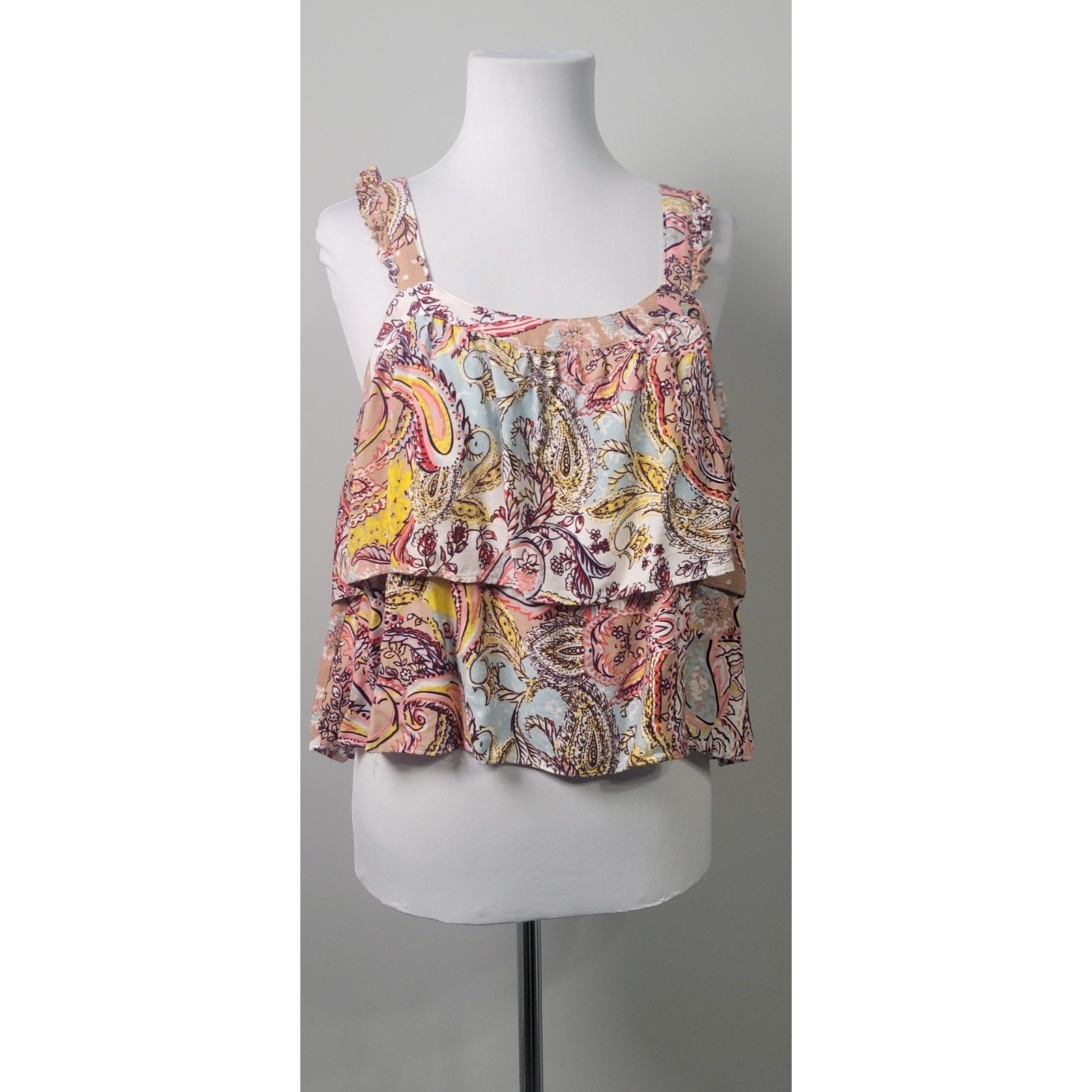 ANAMA Floral Ruffle Crop Tank Top Medium