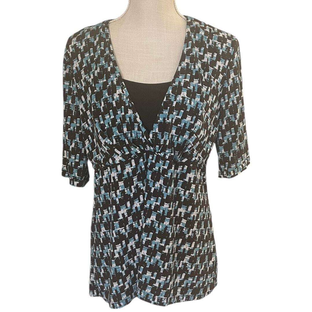 Apt. 9 – Lg 1 Piece Layered Look Brown Tank & Turquoise Combo Top, Short Sleeve